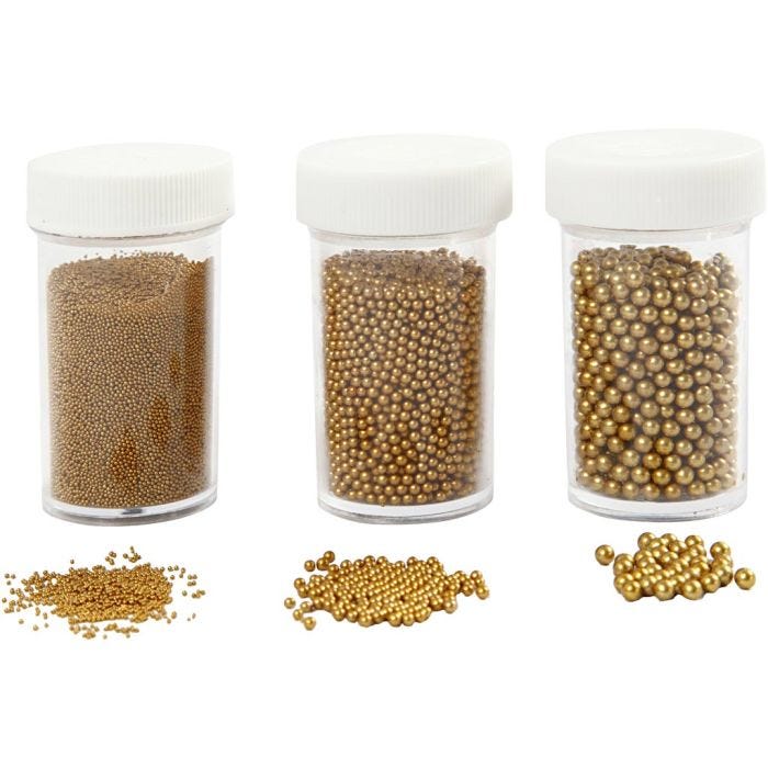 Mini Lasihelmilajitelma, koko 0,6-0,8+1,5-2+3 mm, kulta, 3x45 g/ 1 pkt
