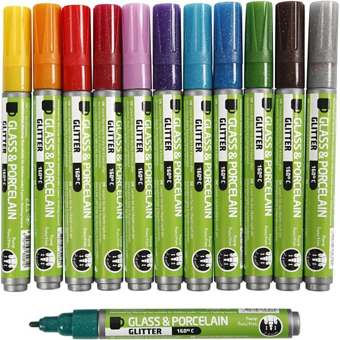 Lasi- ja Posliinitussi, paksuus 2-4 mm, läpikuultavat, värilajitelma, 12 kpl/ 1 pkt