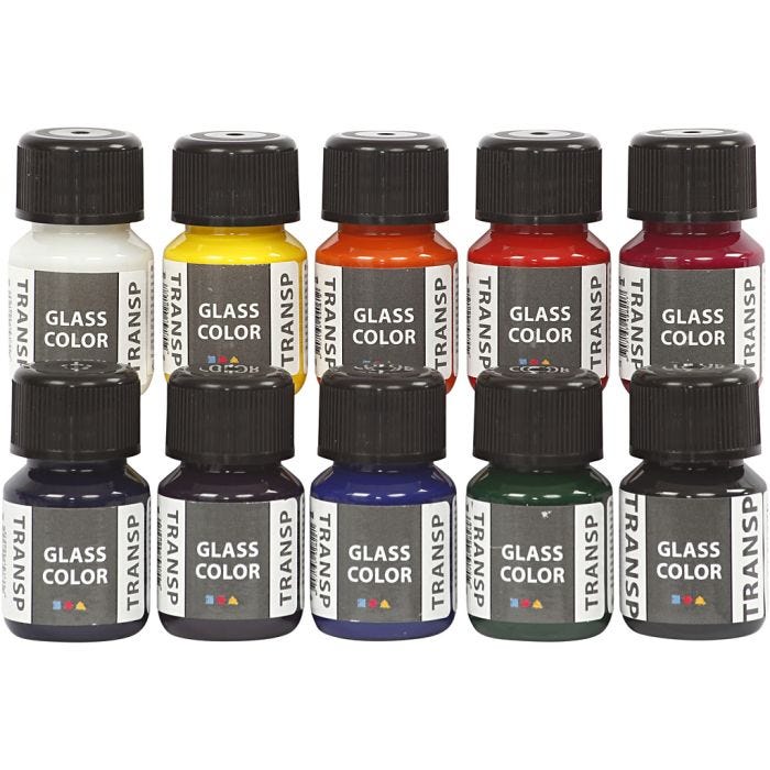 Glass Color Transparent lasimaalilajitelma, värilajitelma, 10x30 ml/ 1 pkt