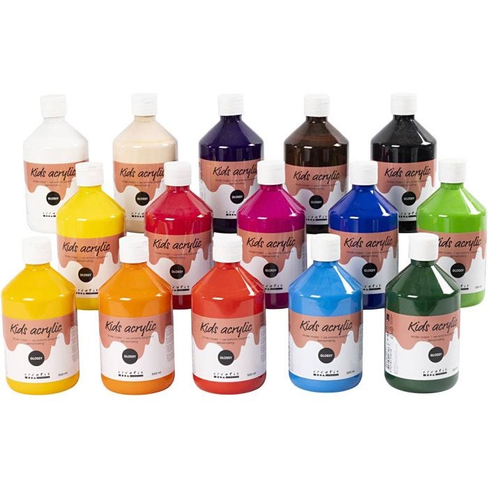 Akryylimaali Kiiltävä, värilajitelma, 15x500ml/ 1 pkt