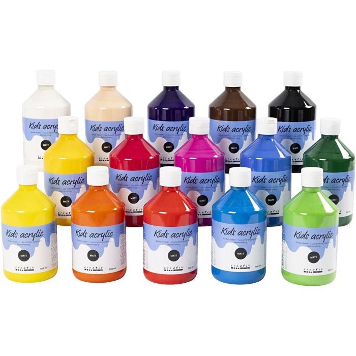 Akryylimaali Matta, värilajitelma, 15x500 ml/ 1 pkt