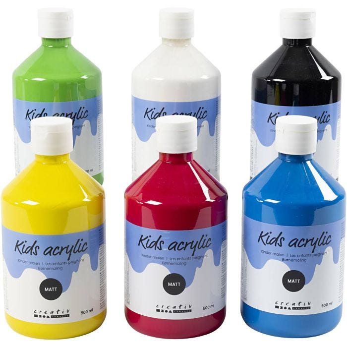 Akryylimaali Matta, perusvärilajitelma, 6x500 ml/ 1 pkt