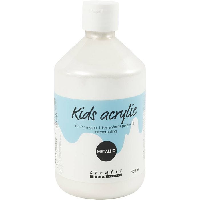 Akryylimaali Metallic, metallinen, valkoinen, 500ml/ 1 pll