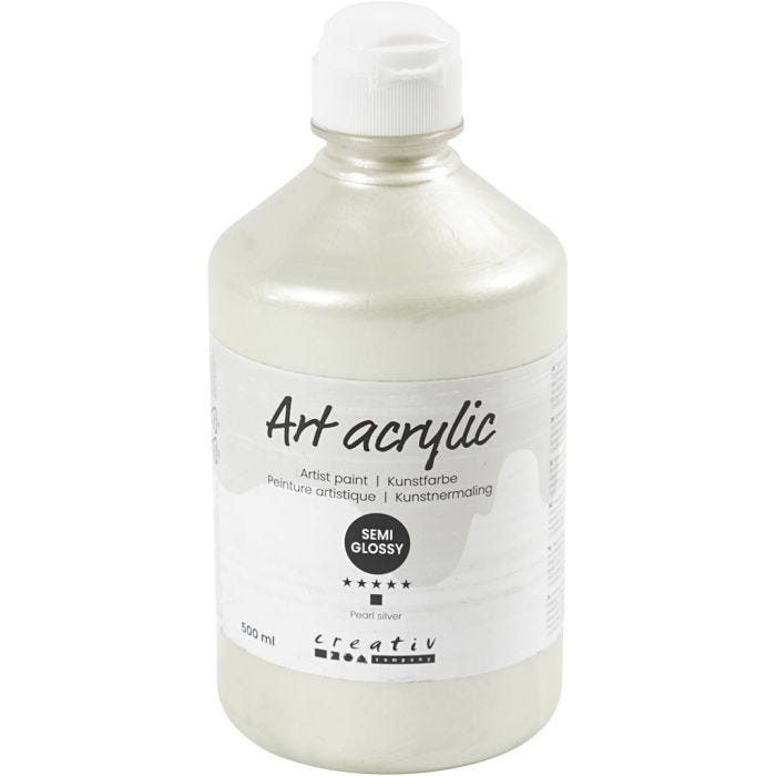 Akryylimaali, puolikiiltävä, peittävä, pearl silver, 500ml/ 1 pll