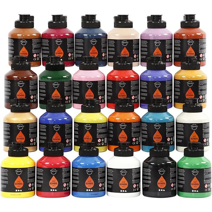 Akryylimaali, puolikiiltävä, värilajitelma, 24x500ml/ 1 pkt