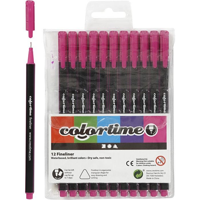 Colortime Fineliner -tussit, paksuus 0,6-0,7 mm, syklaami, 12kpl/ 1 pkt