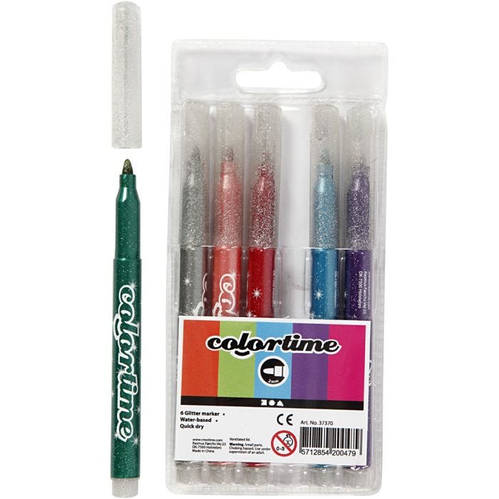Colortime-Kimalletussit, paksuus 2 mm, värilajitelma, 6 kpl/ 1 pkt