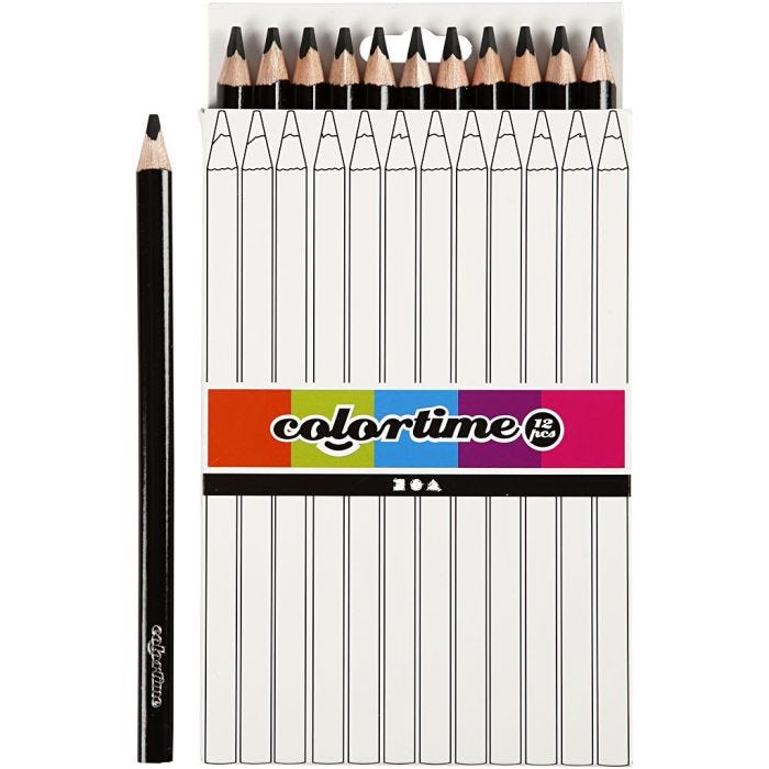 Colortime-Värikynät, Pit. 17,45 cm, kärki 5 mm, JUMBO, musta, 12 kpl/ 1 pkt