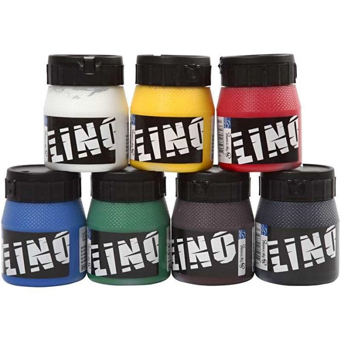 Linoväri, värilajitelma, 7x250 ml/ 1 pkt
