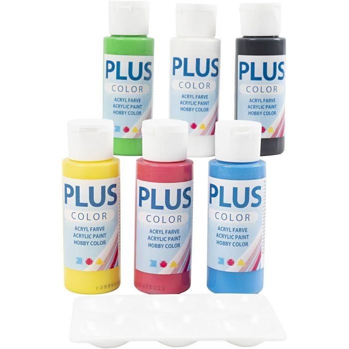 Plus Color- Askartelumaali, perusvärilajitelma, 6x60 ml/ 1 pkt