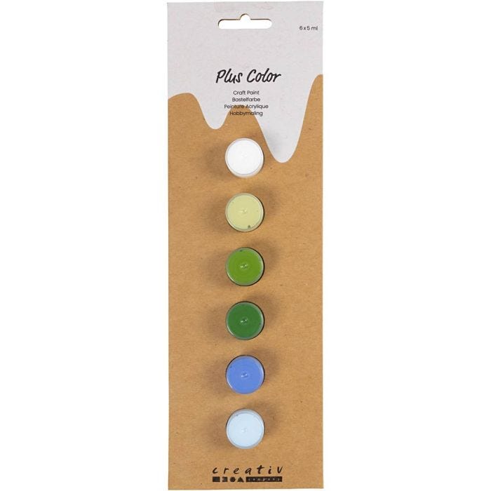 Plus Color -Askartelumaali, vihreä/sinisävyt, 6x5 ml/ 1 pkt
