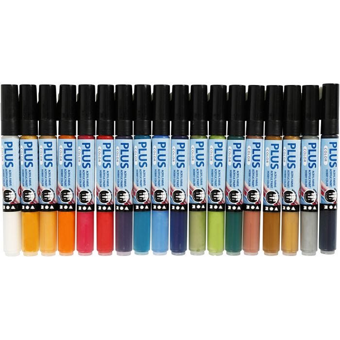 Plus Color -tussi, Pit. 14,5 cm, paksuus 1-2 mm, värilajitelma, 5,5 ml, 18 kpl/ 1 pkt