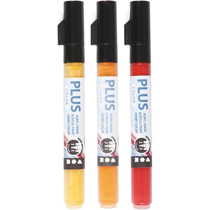 Plus Color -tussi, Pit. 14,5 cm, paksuus 1-2 mm, värilajitelma, 5,5 ml, 3 kpl/ 1 pkt