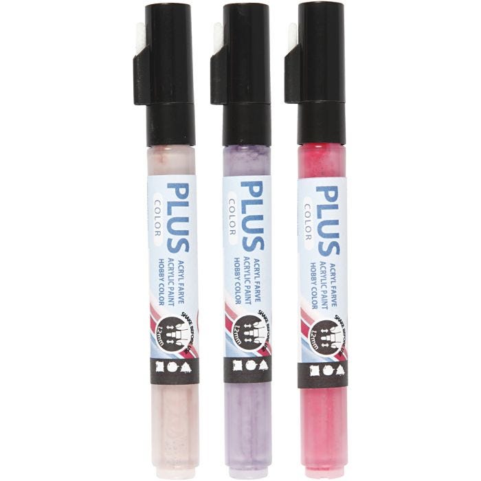 Plus Color -tussi, Pit. 14,5 cm, paksuus 1-2 mm, fuchsia, dusty rose, tumma lila, 5,5 ml, 3 kpl/ 1 pkt
