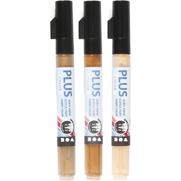 Plus Color -tussi, Pit. 14,5 cm, paksuus 1-2 mm, vaalea puuteri, kulta, raaka sienna, 5,5 ml, 3kpl/ 1 pkt