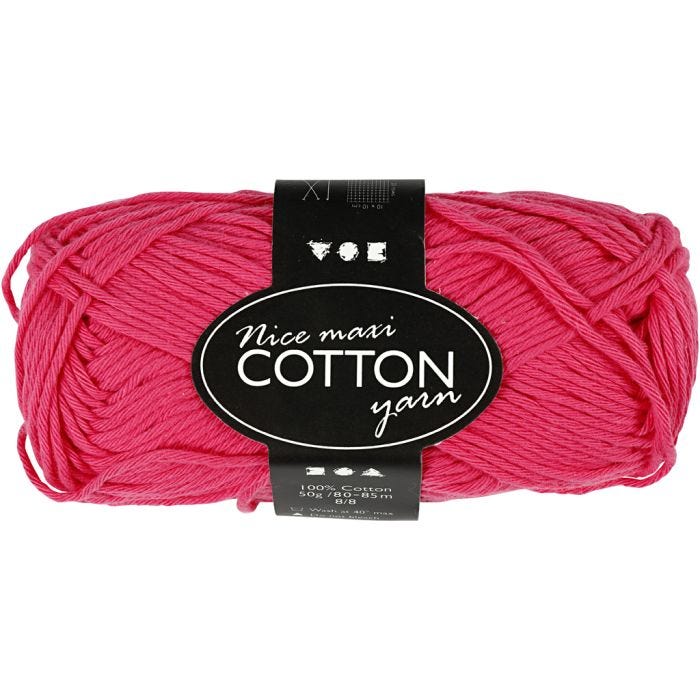 Puuvillalanka, 8/8, Pit. 80-85 M, koko maxi, pinkki, 50g/ 1 kerä