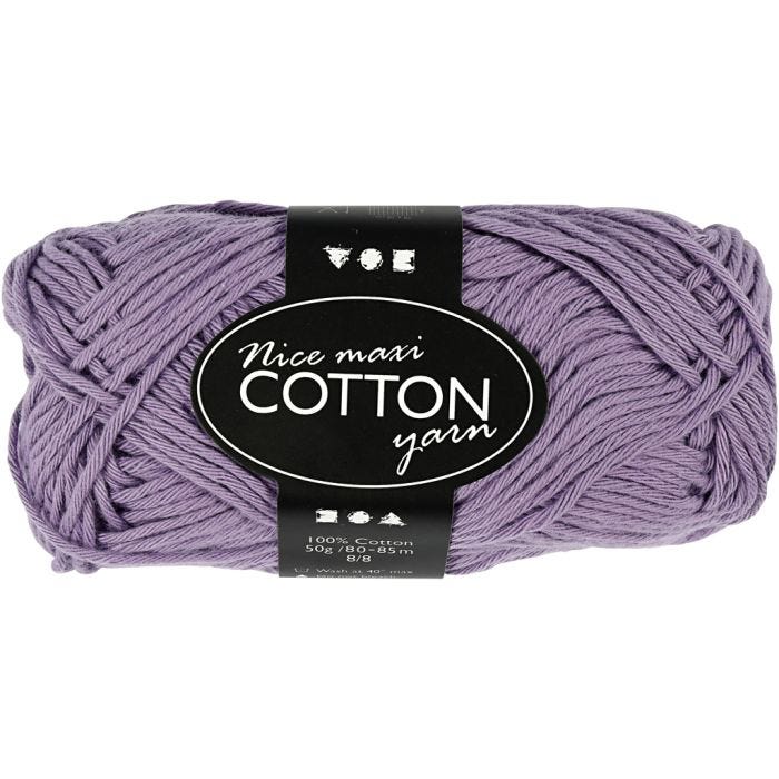 Puuvillalanka, 8/8, Pit. 80-85 M, koko maxi, violetti, 50g/ 1 kerä