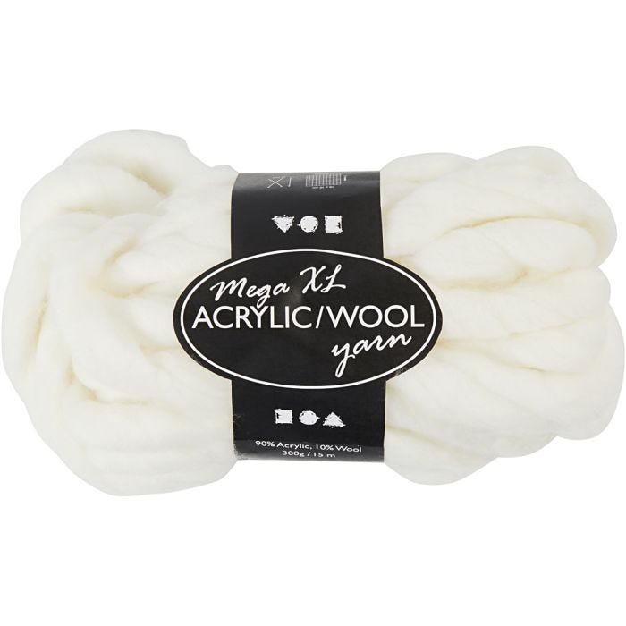 Paksu Lanka Akryylia/Villaa, 15 M, mega, luonnonvalkonen, 300g/ 1 kerä