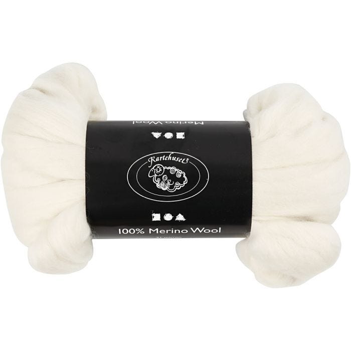 Merinovilla, paksuus 21 my, luonnonvalkonen, 100g/ 1 pkt