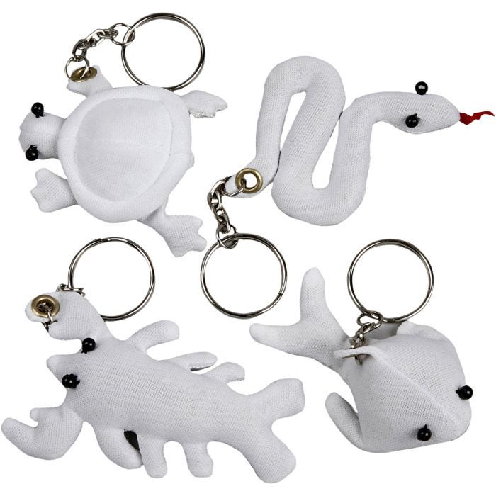 Kangashahmot ja avainrengas, koko 4-8 cm, valkoinen, 4 kpl/ 1 pkt