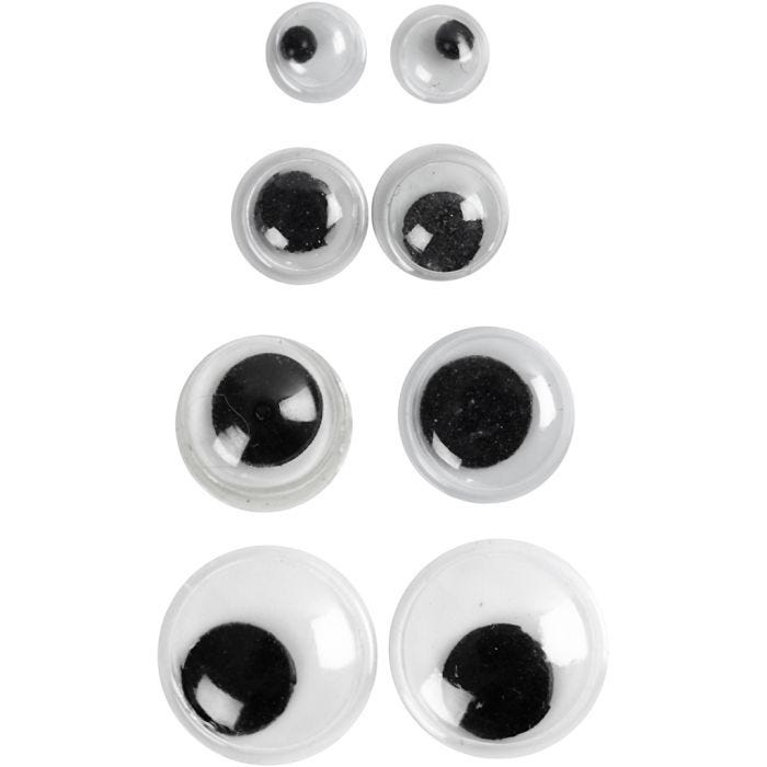 Liikkuvat Silmät, liimattavat, halk. 4+6+8+10 mm, 40laj/ 1 pkt