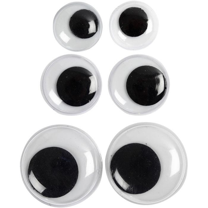 Liikkuvat Silmät, liimattavat, halk. 12+14+20 mm, 18 laj/ 1 pkt