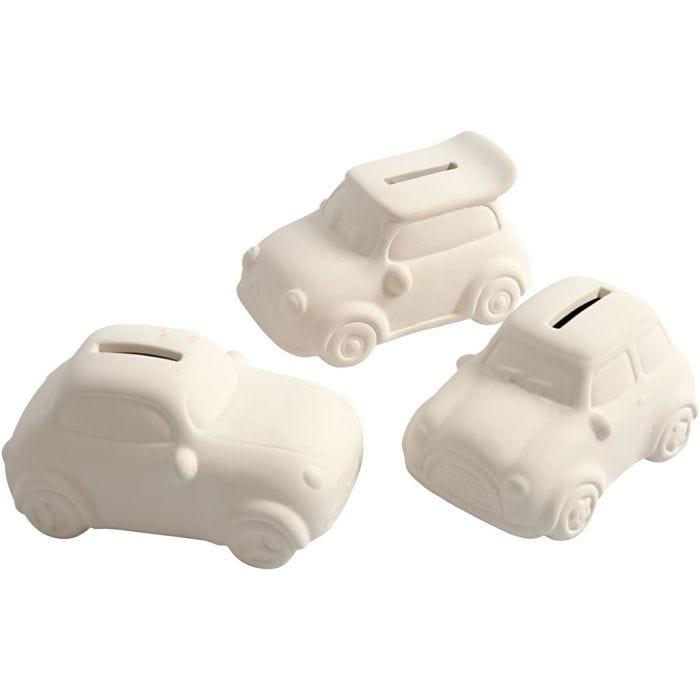 Säästölipas auto, Kork. 5,5 cm, Pit. 12,5 cm, Lev: 7,8 cm, valkoinen, 12 kpl/ 1 pkt
