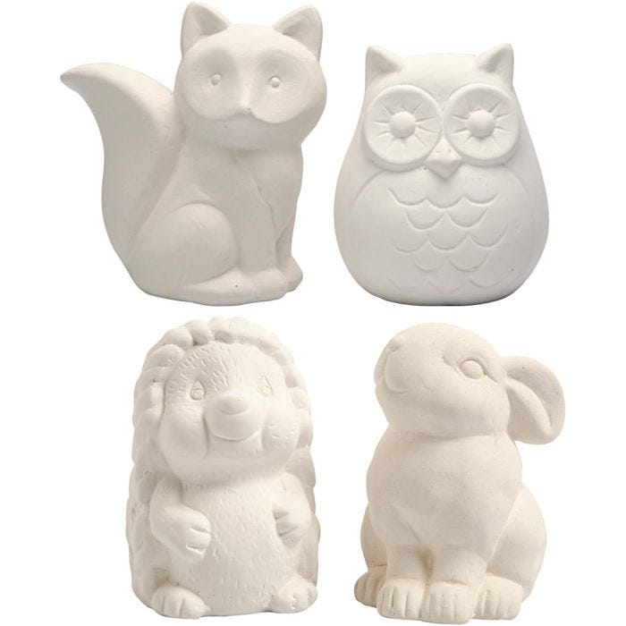 Säästölippaat, pöllö, kettu. siili, kani, Kork. 9-10 cm, valkoinen, 4kpl/ 1 pkt