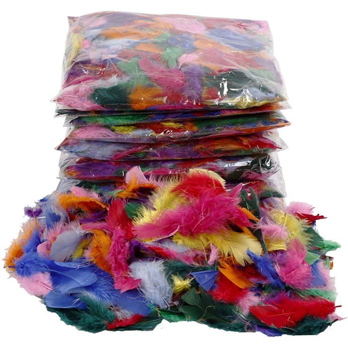 Höyhenet, koko 7-8 cm, värilajitelma, 10x50 g/ 1 pkt