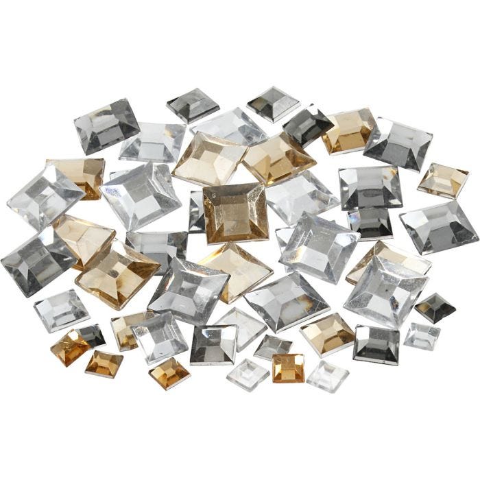 Akryylitimantit, neliöt, 6+9+12 mm, kultainen, 360kpl/ 1 pkt