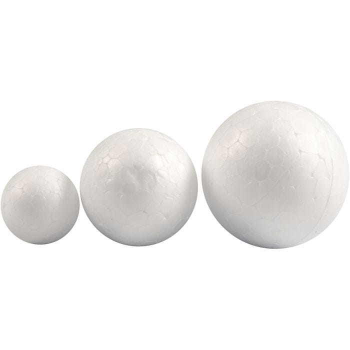 Styrox-pallot, halk. 20+30+40 mm, valkoinen, 12 kpl/ 1 pkt
