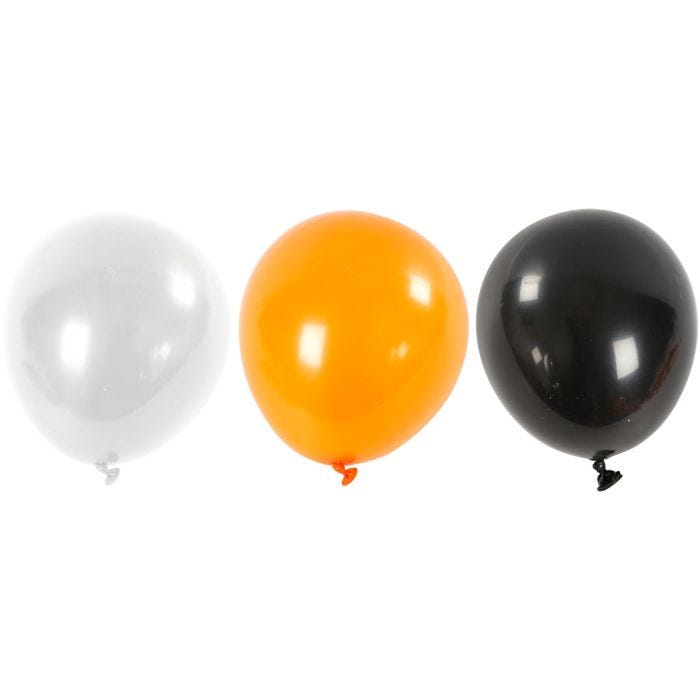 Ilmapallot, pyöreät, halk. 23-26 cm, musta, oranssi, valkoinen, 10 kpl/ 1 pkt
