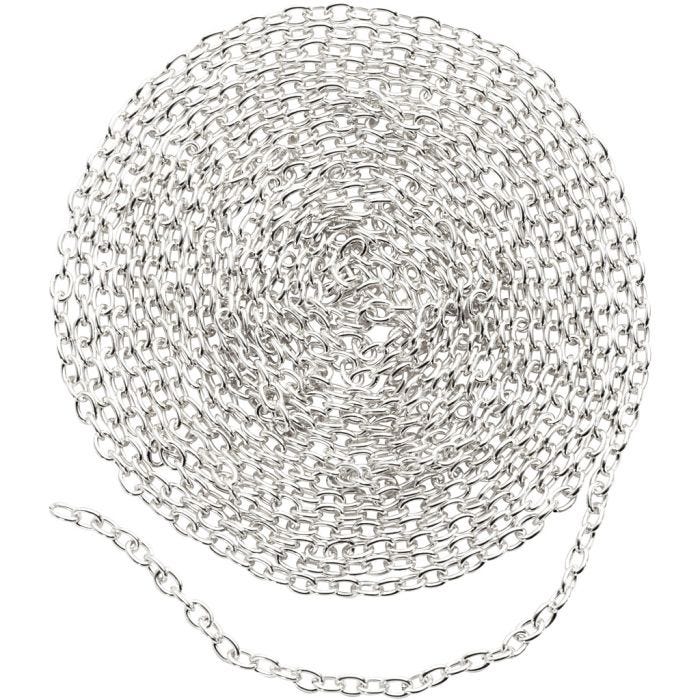 Ketju, Lev: 2 mm, hopeanväriset, 2 m/ 1 kpl