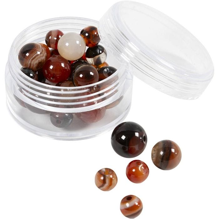 Akaattikivihelmet, koko 1x10, 12x8, 15x6 mm, aukon koko 0,9-1 mm, tummanruskea, 28 kpl/ 1 pkt