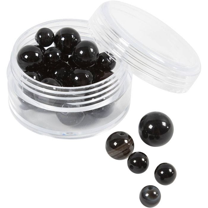 Akaattikivihelmet, koko 1x10, 12x8, 15x6 mm, aukon koko 0,9-1 mm, musta, 28 kpl/ 1 pkt
