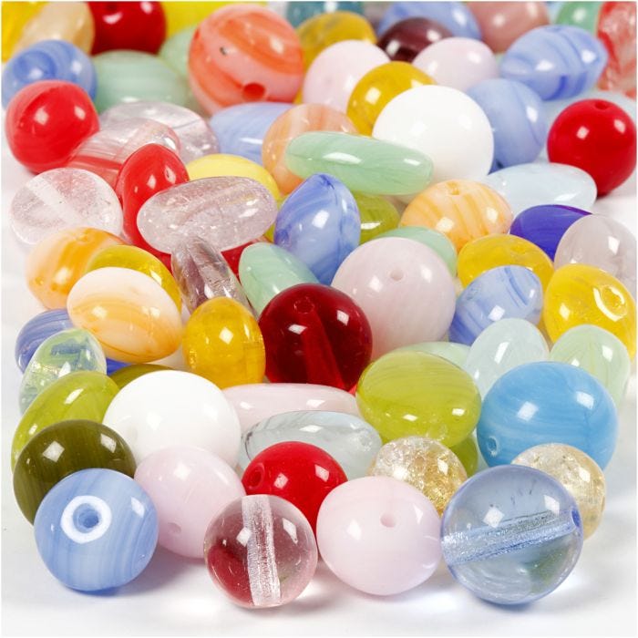 Lasihelmet, pyöreä, soikea, ympyrä, halk. 6-13 mm, aukon koko 0,5-1,5 mm, värilajitelma, 60 g/ 1 pkt