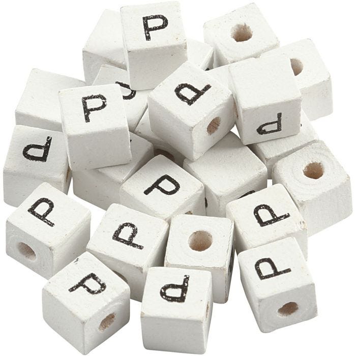 Kirjainhelmi, P, koko 8x8 mm, aukon koko 3 mm, valkoinen, 25 kpl/ 1 pkt