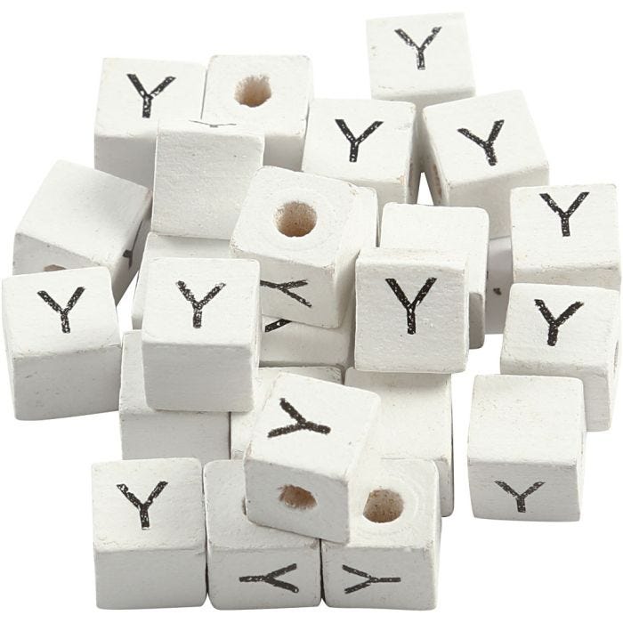 Kirjainhelmi, Y, koko 8x8 mm, aukon koko 3 mm, valkoinen, 25 kpl/ 1 pkt
