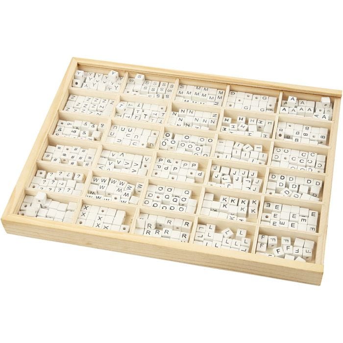 Kirjainhelmi, A-Z, &amp;, #, ?, koko 8x8 mm, aukon koko 3 mm, valkoinen, 750 laj/ 1 pkt