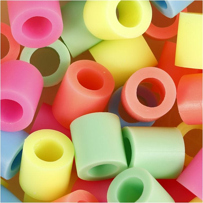 Putkihelmet, koko 10x10 mm, aukon koko 5,5 mm, JUMBO, pastellivärit, 550 laj/ 1 pkt