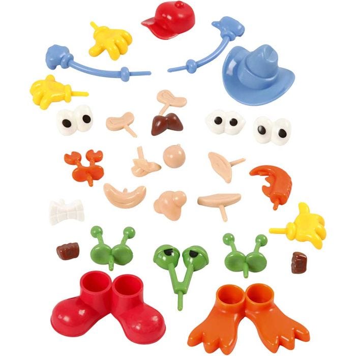 Hahmon osat, koko 0,8-6,8 cm, värilajitelma, 26 kpl/ 1 pkt