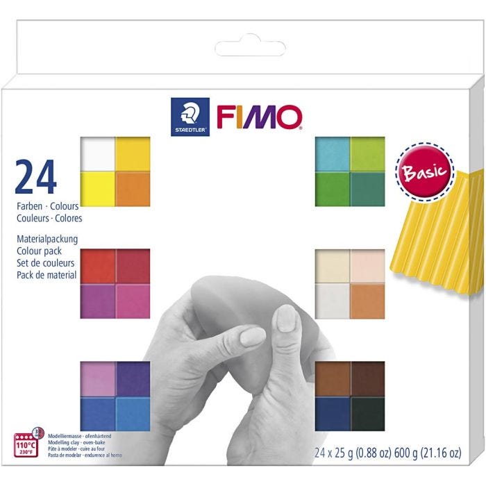 FIMO® Soft- muovailumassa, perusvärilajitelma, 24x25 g/ 1 pkt