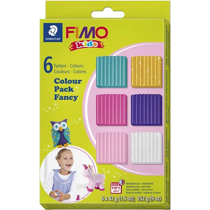FIMO® Kids Clay , lisävärit, 6x42 g/ 1 pkt