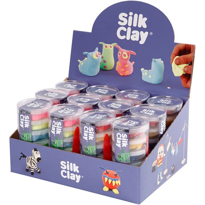 Silk Clay®, neonvärit, perusvärilajitelma, 12 set/ 1 pkt