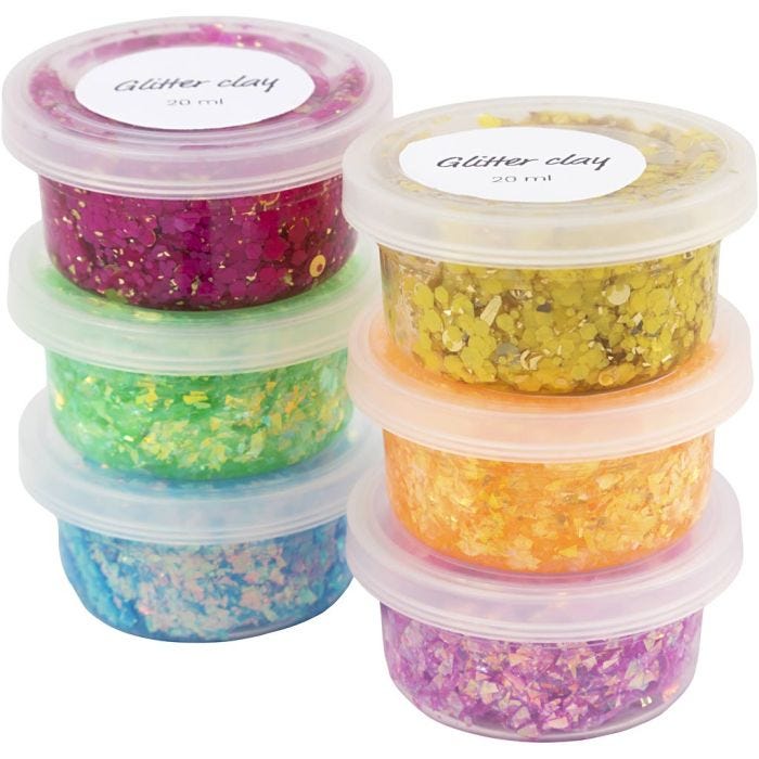 Glitter Clay -kimallemassa, iloiset värit, 6x20 ml/ 1 pkt