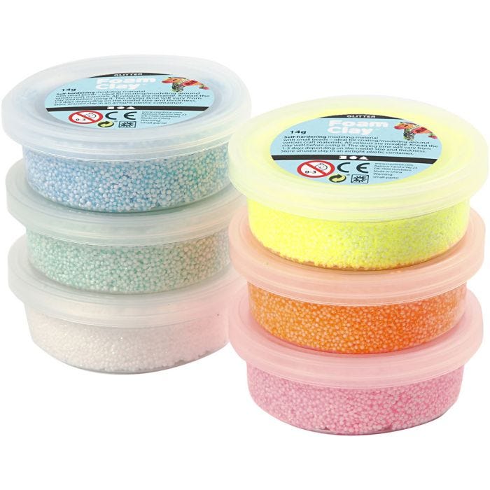 Foam Clay® Helmimassa, kimalle, pastellivärit, 6x14g/ 1 pkt