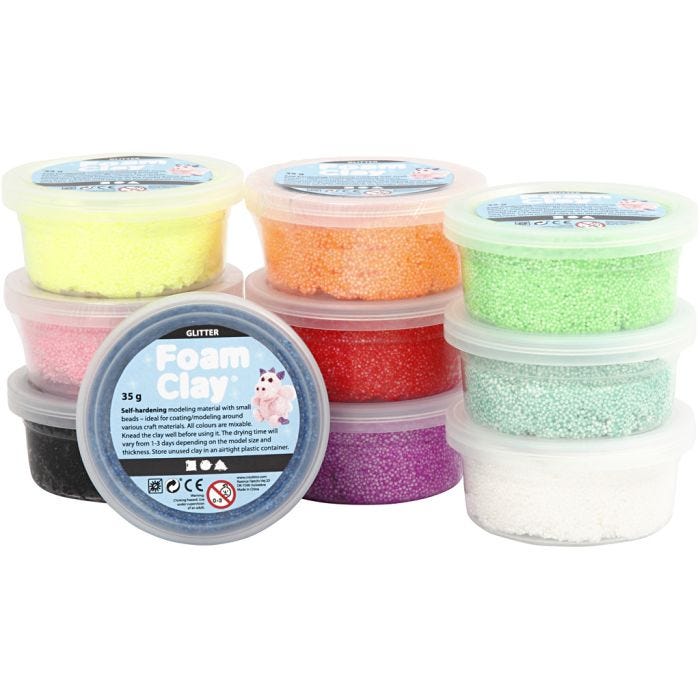 Foam Clay® Helmimassa, kimalle, värilajitelma, 10x35g/ 1 pkt