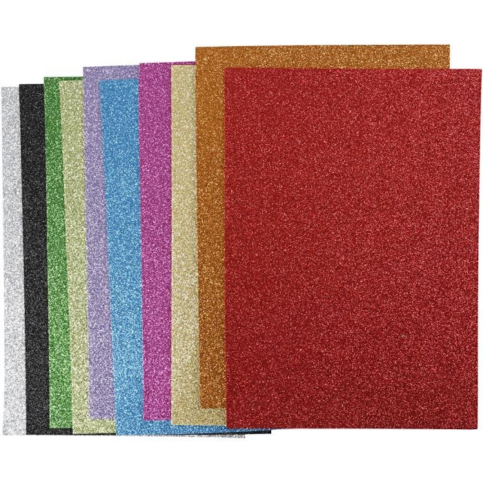 Softis, A4, arkki 210x297 mm, paksuus 2 mm, kimalle, värilajitelma, 10 laj/ 1 pkt