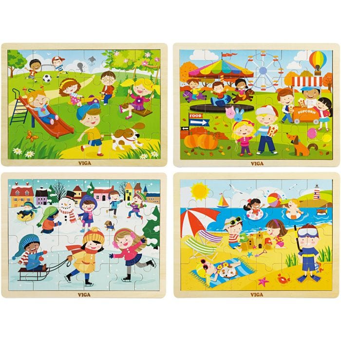 VIGA puinen palapeli, vuodenajat, koko 22,5x30 cm, 4x24 kappaletta, 4kpl/ 1 pkt