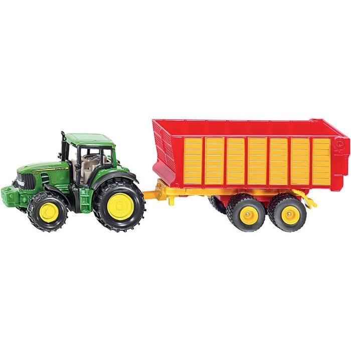 Siku-Traktori ja -perävaunu, John Deere 1:50, Kork. 48 mm, Pit. 169 mm, Lev: 38 mm, 2 osaa/ 1 pkt